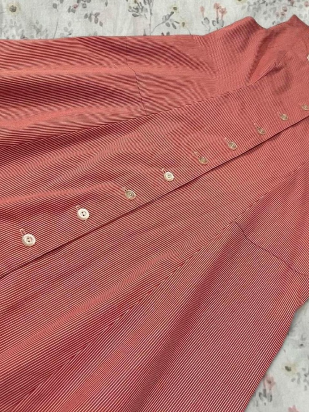 Vintage 50s Day Dress Drop Waist Sweetheart Neckline Lace Button Up Red Striped - Picture 3 of 8